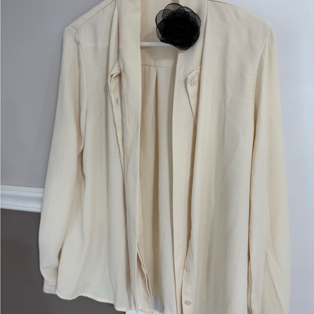 MOTF Cream Blouse with Black Floral Detail
